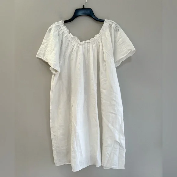 Faherty Annabelle Dress Short Sleeved Cotton Dress Texture Neckline in White, XL - Picture 3 of 12